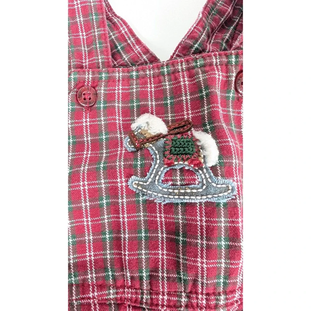 Vintage Gymboree Baby Boys 3-6 Months Red Plaid‎ Rocking Horse Overalls